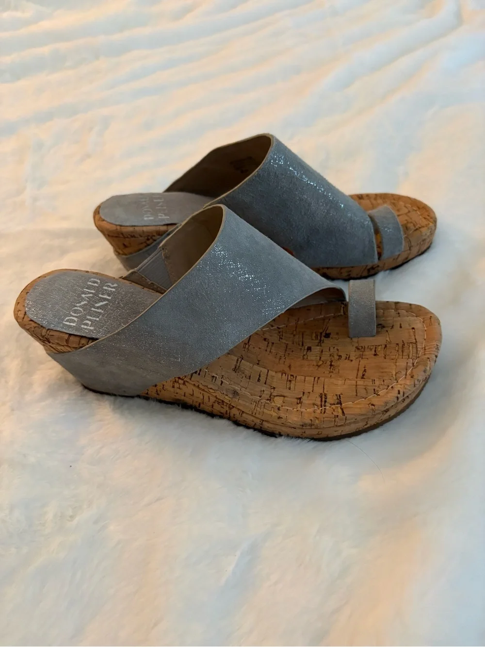 Donald J. Pliner Light Gray Cork Wedge Slide Sandals